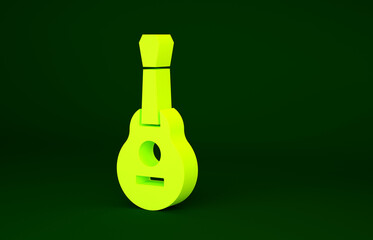 Yellow Mexican guitar icon isolated on green background. Acoustic guitar. String musical instrument. Minimalism concept. 3d illustration 3D render.