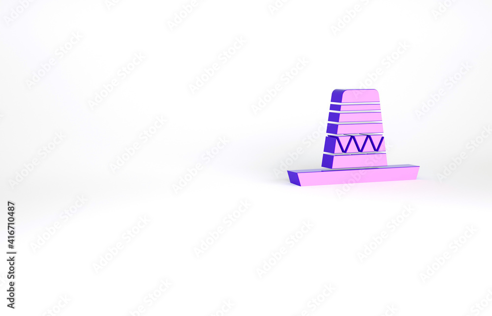 Sticker Purple Traditional mexican sombrero hat icon isolated on white background. Minimalism concept. 3d illustration 3D render.