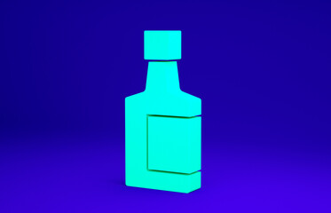 Green Tequila bottle icon isolated on blue background. Mexican alcohol drink. Minimalism concept. 3d illustration 3D render.