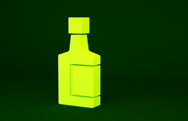 Yellow Tequila bottle icon isolated on green background. Mexican alcohol drink. Minimalism concept. 3d illustration 3D render.