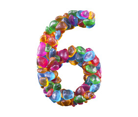 Colorful gems font. Number 6. 