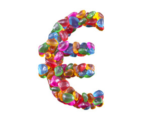 Colorful gems font. Euro symbol. 