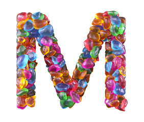 Colorful gems font. Letter M. 