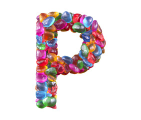 Colorful gems font. Letter P. 