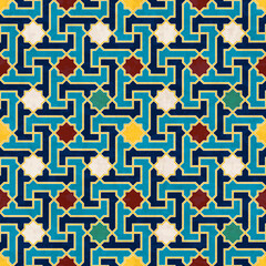 Abstract geometric mosaic pattern, marbled tiles in Moroccan style, textured seamless vector illustration