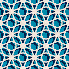Abstract geometric pattern, design in blue and cream white colors, textured seamless vector illustration