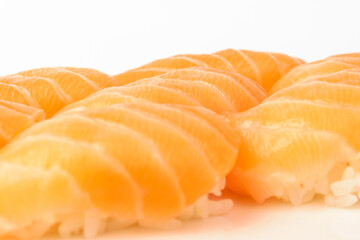 Salmon sushi on white background
