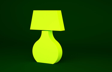 Yellow Table lamp icon isolated on green background. Desk lamp. Minimalism concept. 3d illustration 3D render.