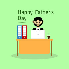 happy fathers day greetings with working father illustration