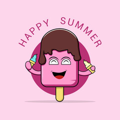 happy summer illustration of pink ice cream character