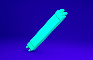 Green Long luminescence fluorescent energy saving lamp icon isolated on blue background. Minimalism concept. 3d illustration 3D render.