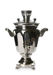 Traditional Russian samovar isolated on white. Kitchenware