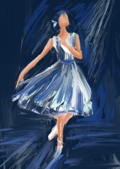 Beautiful ballerina is dancing. Oil painting. Cute illustration for the decor and design of posters, postcards, prints, stickers, invitations, textiles and stationery.