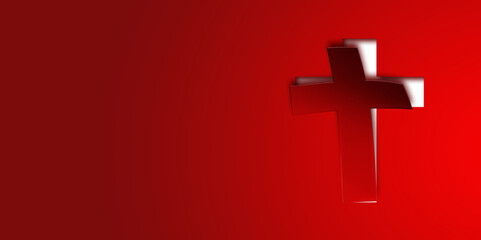 Obraz premium Illustration with cutout of christian cross peeling off red background