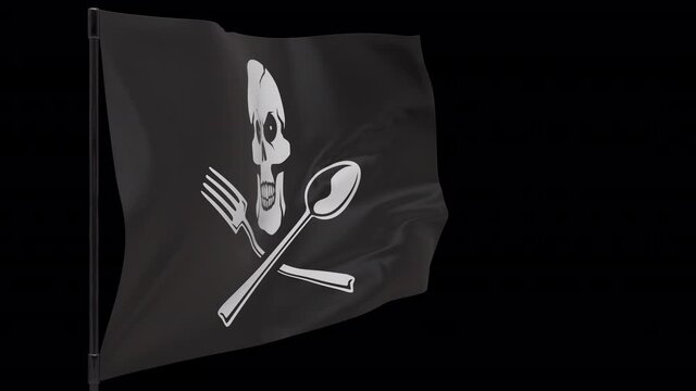 Pirate flag 3d seamless loop animation 4k. Dangerous food concept. Alpha Channel transparent background.
