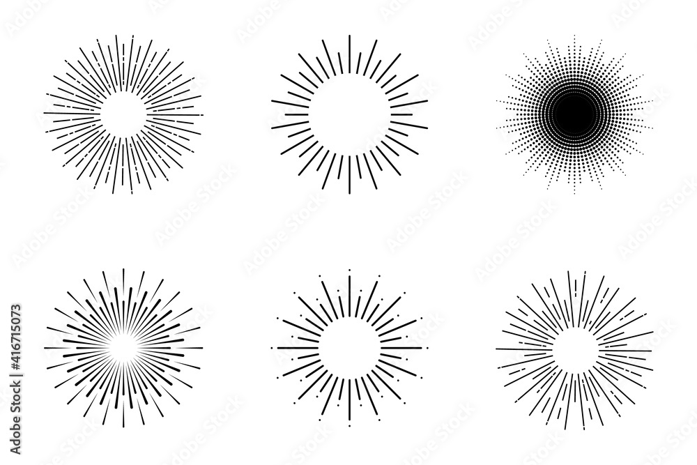 Wall mural sunburst. rays. sunburst vector icons. rays in simple retro design. sun rays. vector illustration