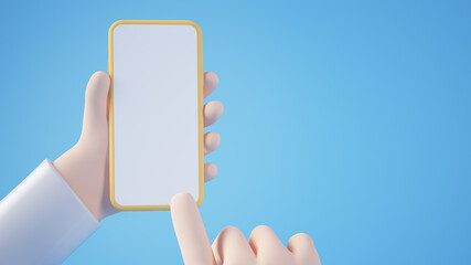 Cartoon hands holding mobile phone