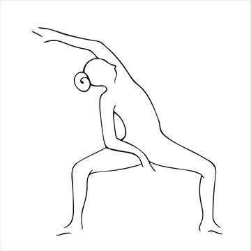 The girl is engaged in stretching, yoga in assana. Doodle image of a woman. Vector illustration, drawing by line