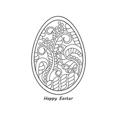 Coloring book. Happy Easter. Floral hand-drawn cartoon doodle illustration. Abstract Vector background
