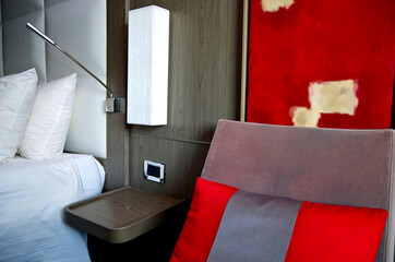 Luxurious ocean view or oceanview or outside or exterior cabin on luxury cruiseship yacht or cruise...
