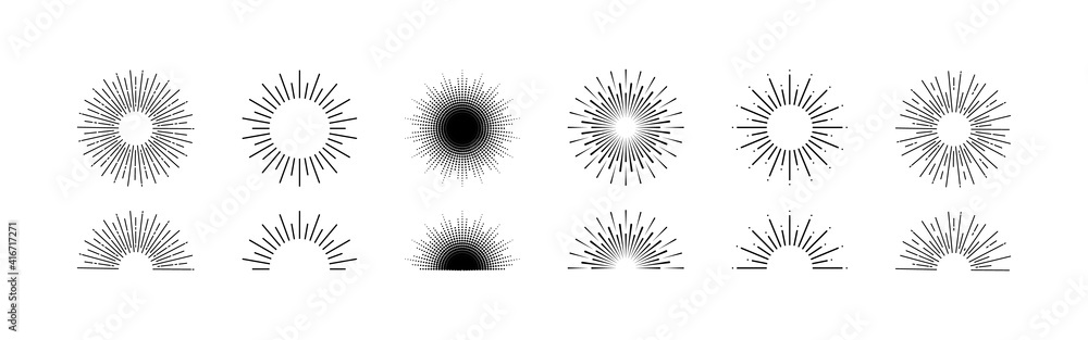 Wall mural sunburst. rays. sunburst vector icons. rays in simple retro design. sunrise rays. vector illustratio