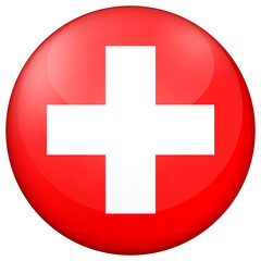 Glass light ball with flag of Switzerland. Round sphere, template icon. Swiss national symbol. Glossy realistic ball, 3D abstract vector illustration highlighted on a white background. Big bubble.