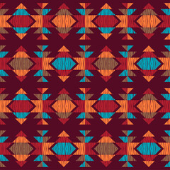 Fototapeta na wymiar Navajo mosaic rug with traditional folk geometric pattern. Native American Indian blanket. Aztec elements. Mayan ornament. Seamless background. Vector illustration for web design or print.