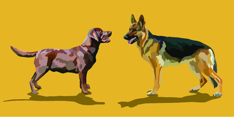 Illustration vectorielle de chiens représentant un labrador et un berger allemand