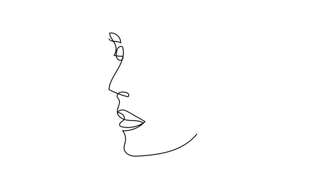 Continuous line animation of abstract face. Hand drawn line art.