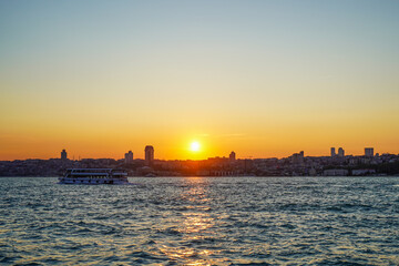 Evening Istanbul. Sunset over the Bosphorus.