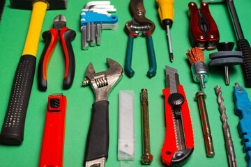 Photo set of different tools for engineering and repairing concept.