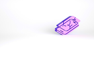 Purple Smartphone with broken screen icon isolated on white background. Shattered phone screen icon. Minimalism concept. 3d illustration 3D render.