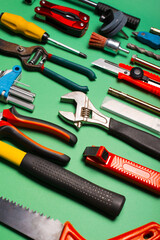 Photo set of different tools for engineering and repairing concept.