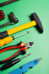 Photo set of different tools for engineering and repairing concept.