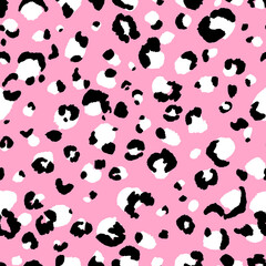 Abstract modern leopard seamless pattern. Animals trendy background. Pink and black decorative vector stock illustration for print, card, postcard, fabric, textile. Modern ornament of stylized skin
