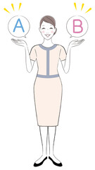 A woman esthetician comparing A with B