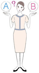 A woman esthetician comparing A with B