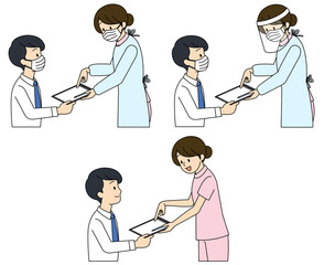 看護師から説明を受ける男性