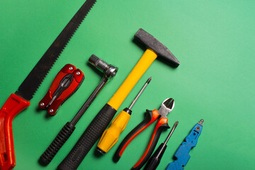 Photo set of different tools for engineering and repairing concept.