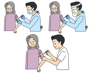 予防接種を受ける高齢女性