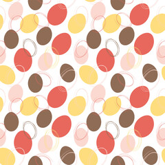 Seamless Easter background with decorative eggs and cute rabbits