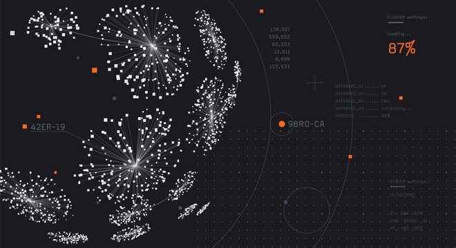 Cluster analysis visualization. Abstract big data. Cloud computing concept. Creative technology background. Information clustering.