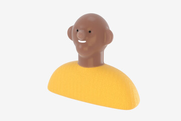 3D Bright people portrait - 3D render design concept illustration of a plastuc doll of a young man, face and shoulders avatar. User picture volumetric icon