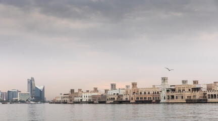 buildings of Old Dubai at sunrise