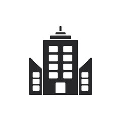 Apartment office building icon. Black building silhouette. Vector isolated on white