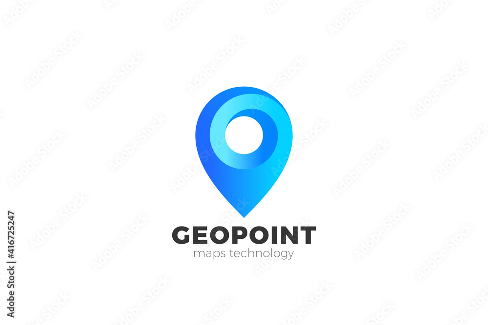 Poster geo point pin mark logo location map navigation app design vector template.
