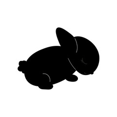 Black silhouette Baby Bunny. Little Rabbit. Cute Easter Animal. Hares Vector Kids Illustration isolated on background. Design for card, print, book, kids story