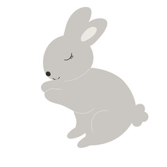 Sleep Grey Baby Bunny. Little Rabbit. Cute Easter Animal. Hares Vector Kids Illustration isolated on background. Design for card, print, book, kids story	