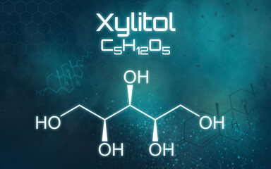 Chemical formula of Xylitol on a futuristic background