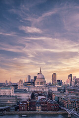 Stunning view of St Paul's Cathedral and London cityscape under the mesmerizing sunset sky